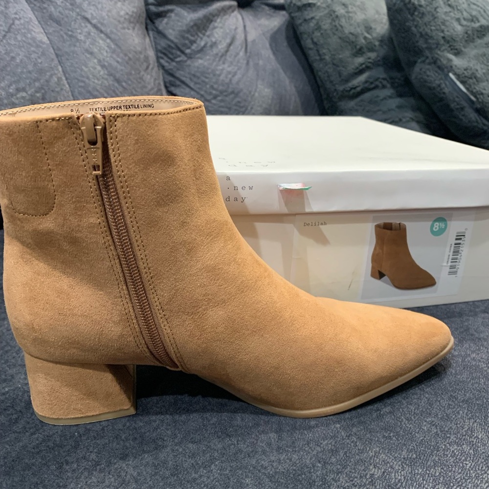 Tan short heel booties. new from a new day brand size 8